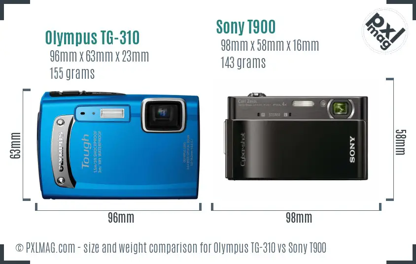 Olympus TG-310 vs Sony T900 size comparison Olympus TG-310 vs Sony T900 size comparison