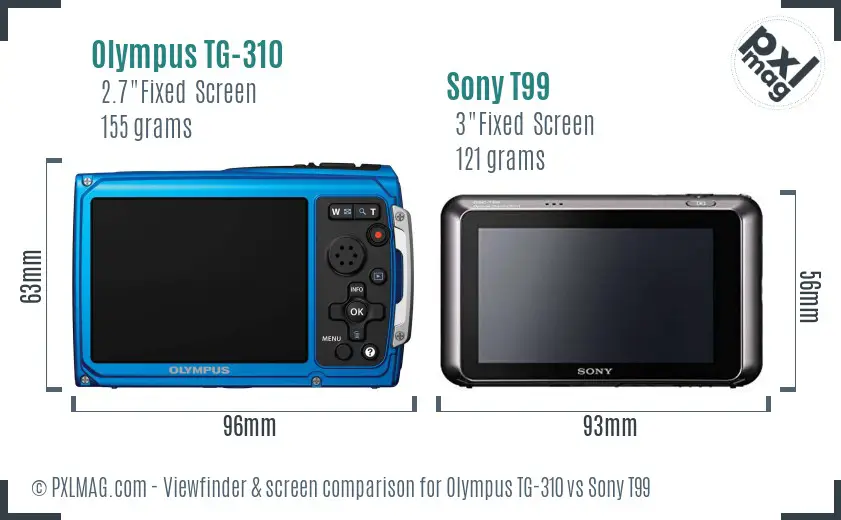 Olympus TG-310 vs Sony T99 Screen and Viewfinder comparison