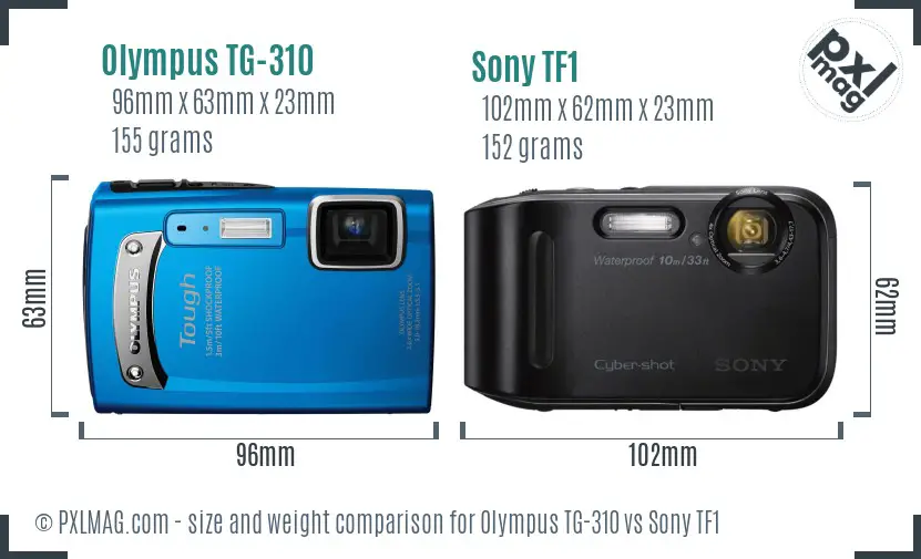 Olympus TG-310 vs Sony TF1 size comparison