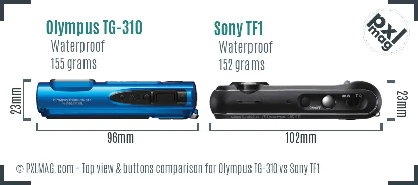 Olympus TG-310 vs Sony TF1 top view buttons comparison