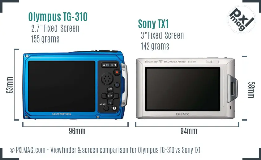 Olympus TG-310 vs Sony TX1 Screen and Viewfinder comparison