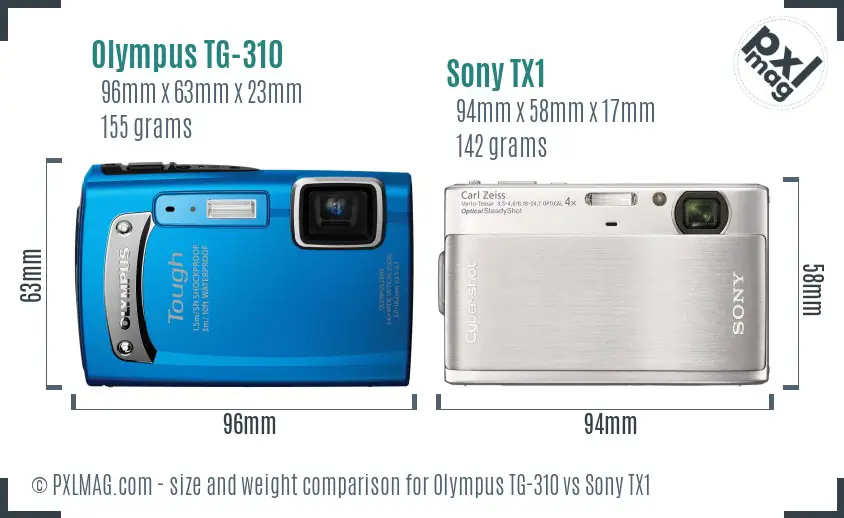 Olympus TG-310 vs Sony TX1 size comparison
