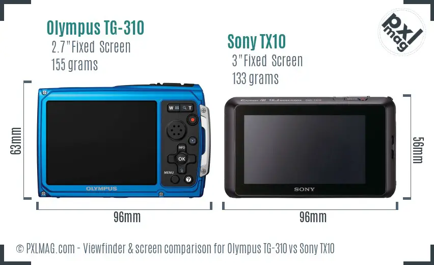 Olympus TG-310 vs Sony TX10 Screen and Viewfinder comparison