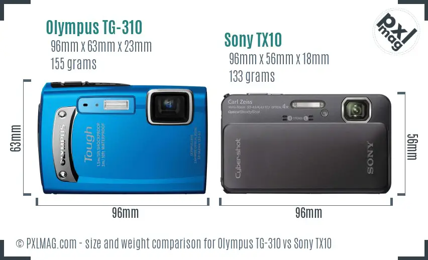 Olympus TG-310 vs Sony TX10 size comparison