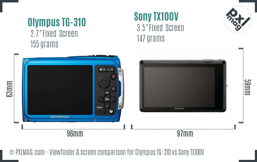 Olympus TG-310 vs Sony TX100V Screen and Viewfinder comparison