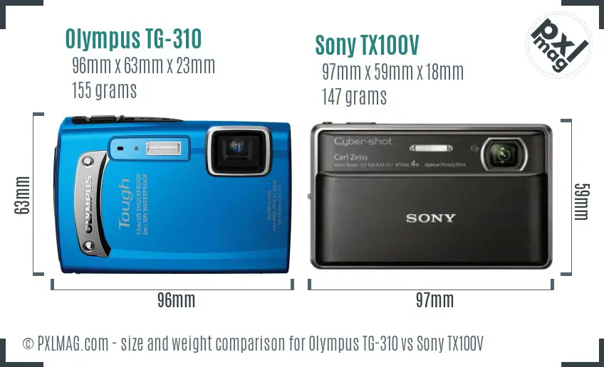 Olympus TG-310 vs Sony TX100V size comparison