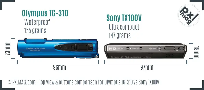 Olympus TG-310 vs Sony TX100V top view buttons comparison