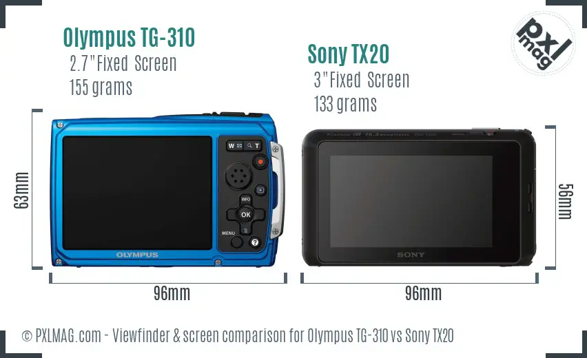 Olympus TG-310 vs Sony TX20 Screen and Viewfinder comparison