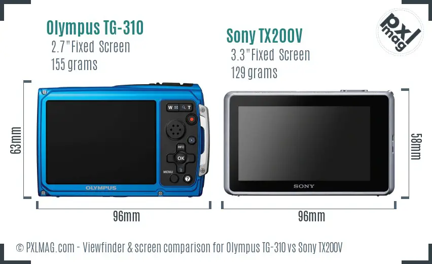 Olympus TG-310 vs Sony TX200V Screen and Viewfinder comparison