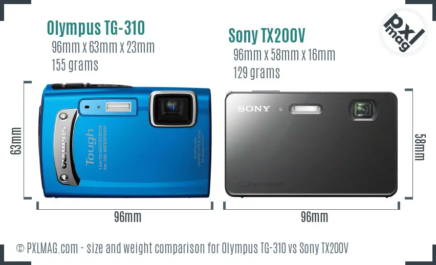 Olympus TG-310 vs Sony TX200V size comparison