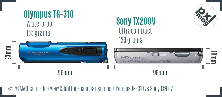Olympus TG-310 vs Sony TX200V top view buttons comparison