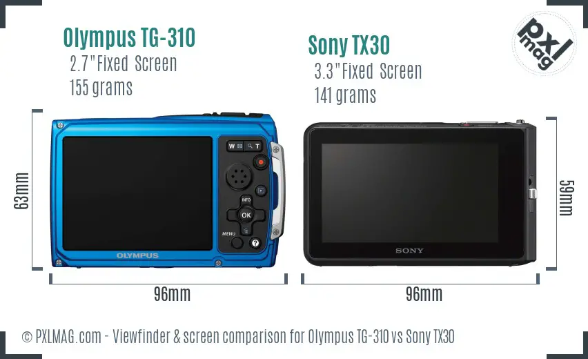 Olympus TG-310 vs Sony TX30 Screen and Viewfinder comparison