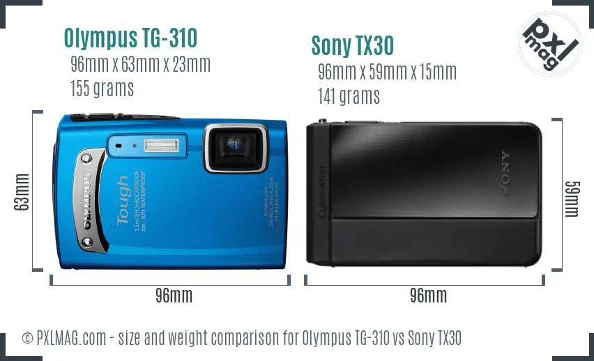 Olympus TG-310 vs Sony TX30 size comparison