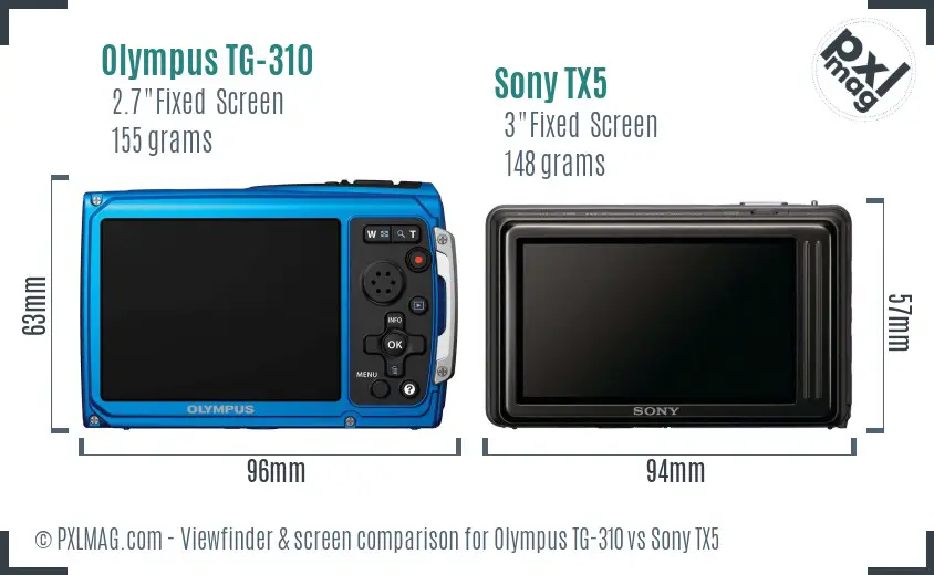 Olympus TG-310 vs Sony TX5 Screen and Viewfinder comparison