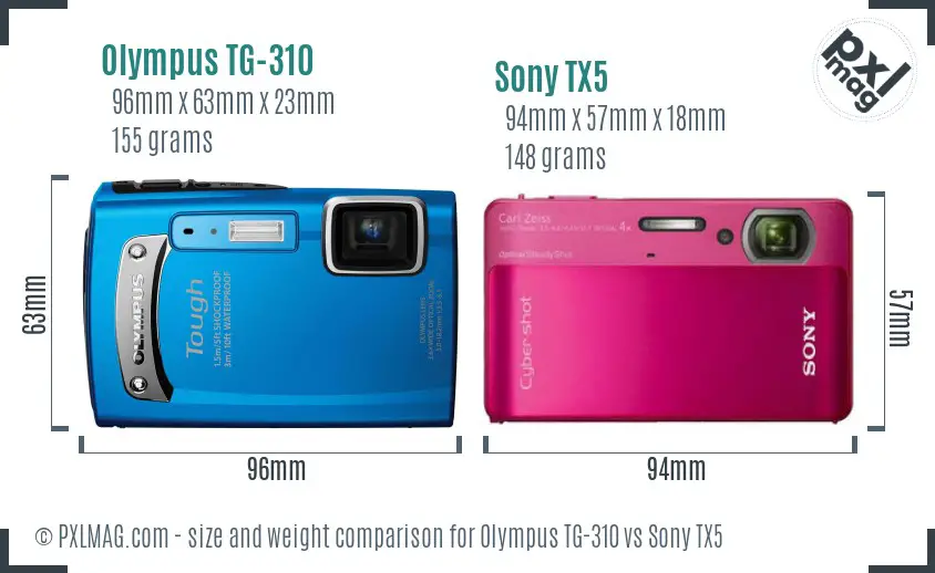 Olympus TG-310 vs Sony TX5 size comparison
