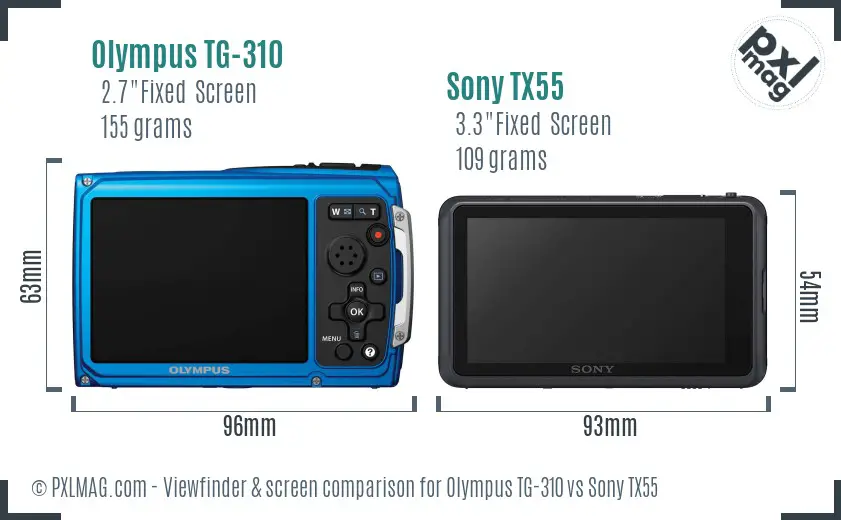 Olympus TG-310 vs Sony TX55 Screen and Viewfinder comparison