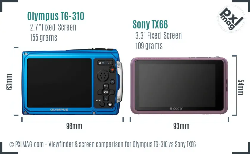Olympus TG-310 vs Sony TX66 Screen and Viewfinder comparison