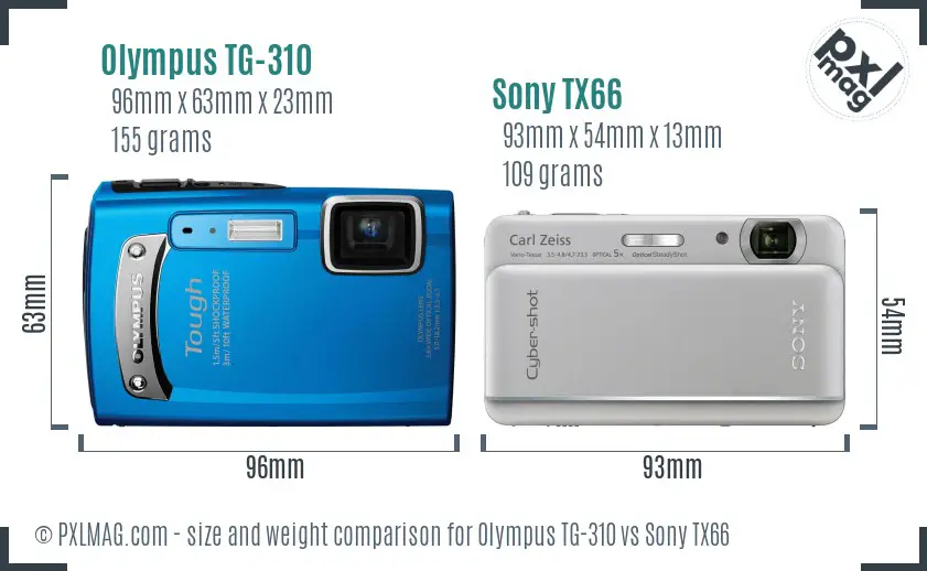 Olympus TG-310 vs Sony TX66 size comparison