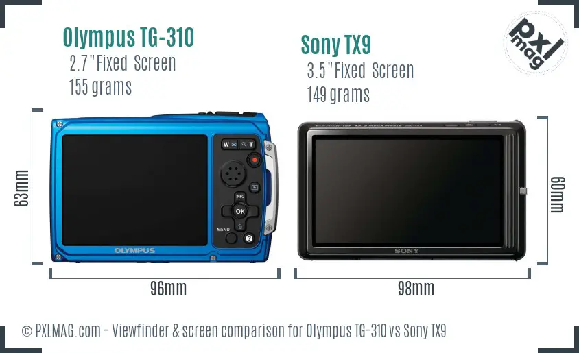 Olympus TG-310 vs Sony TX9 Screen and Viewfinder comparison