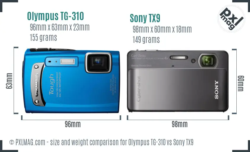 Olympus TG-310 vs Sony TX9 size comparison