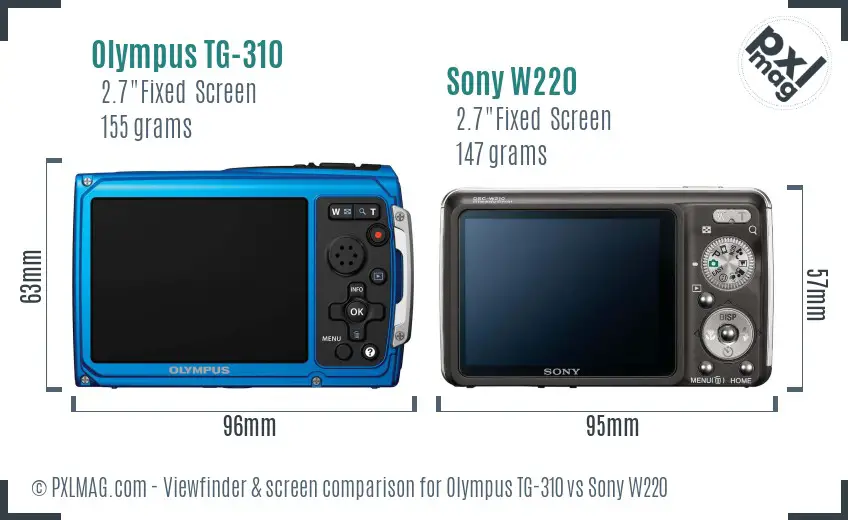 Olympus TG-310 vs Sony W220 Screen and Viewfinder comparison