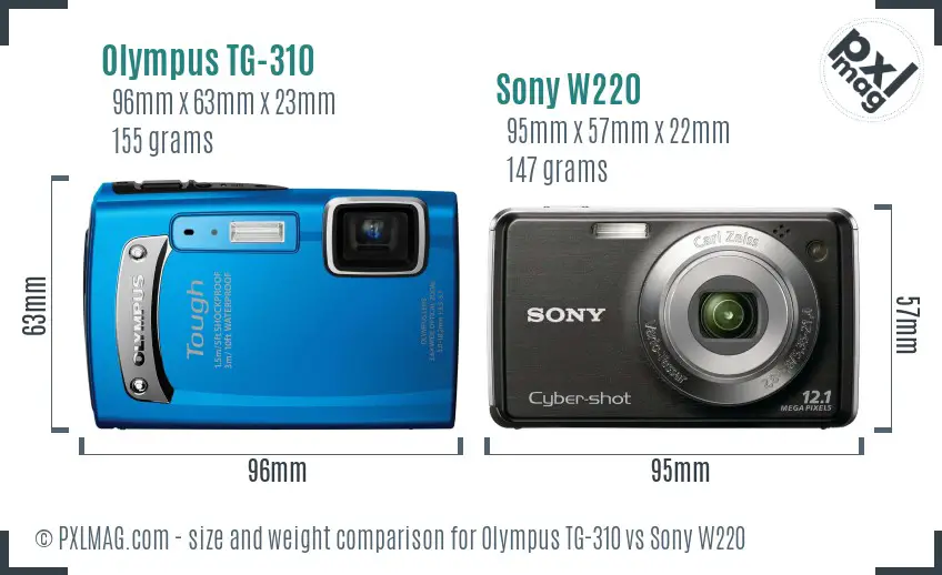 Olympus TG-310 vs Sony W220 size comparison