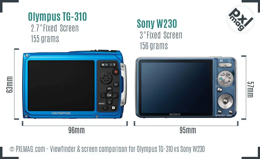 Olympus TG-310 vs Sony W230 Screen and Viewfinder comparison