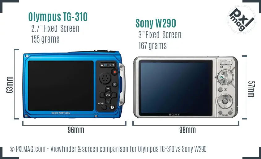 Olympus TG-310 vs Sony W290 Screen and Viewfinder comparison