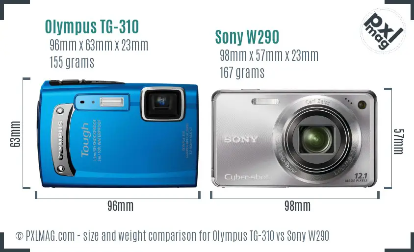 Olympus TG-310 vs Sony W290 size comparison