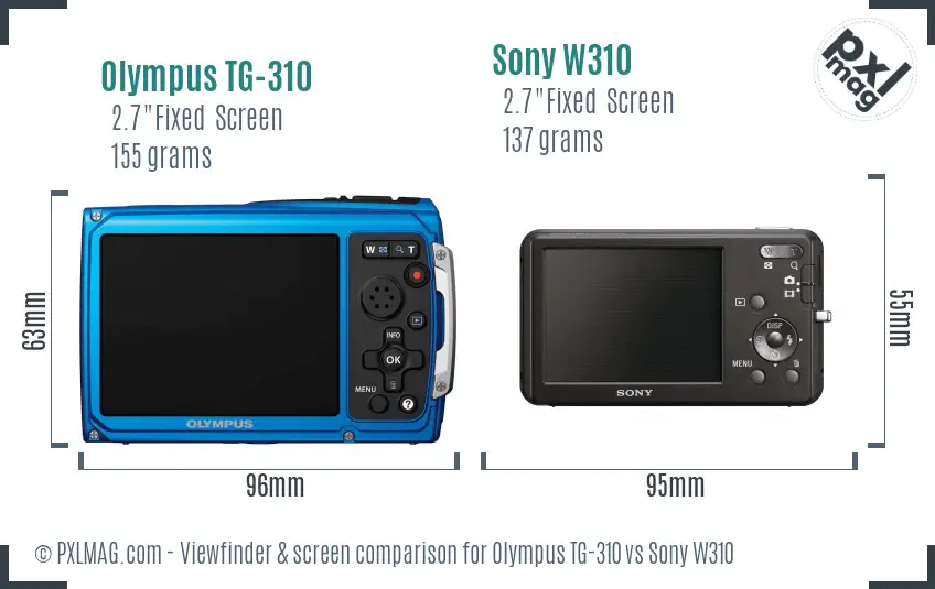 Olympus TG-310 vs Sony W310 Screen and Viewfinder comparison