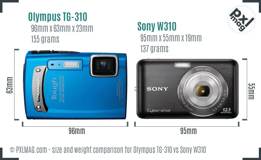 Olympus TG-310 vs Sony W310 size comparison