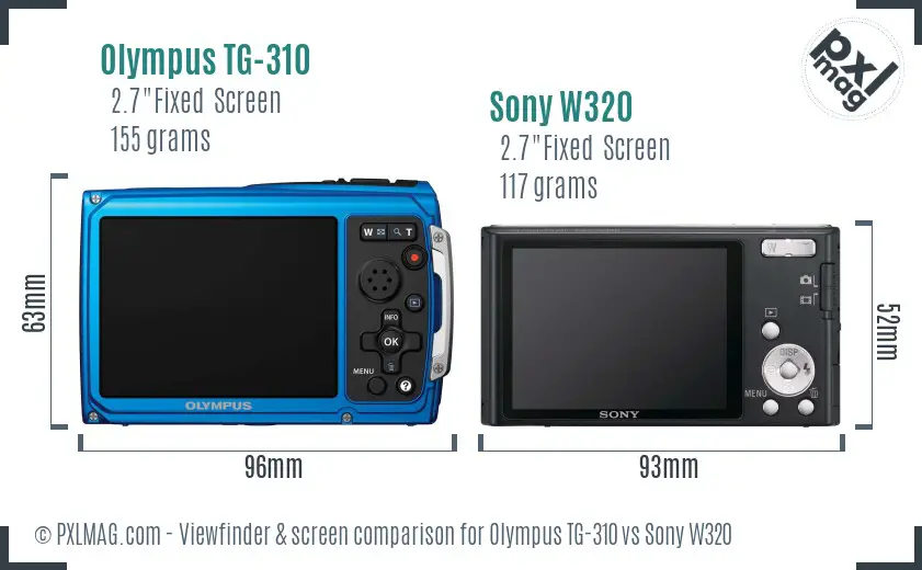 Olympus TG-310 vs Sony W320 Screen and Viewfinder comparison