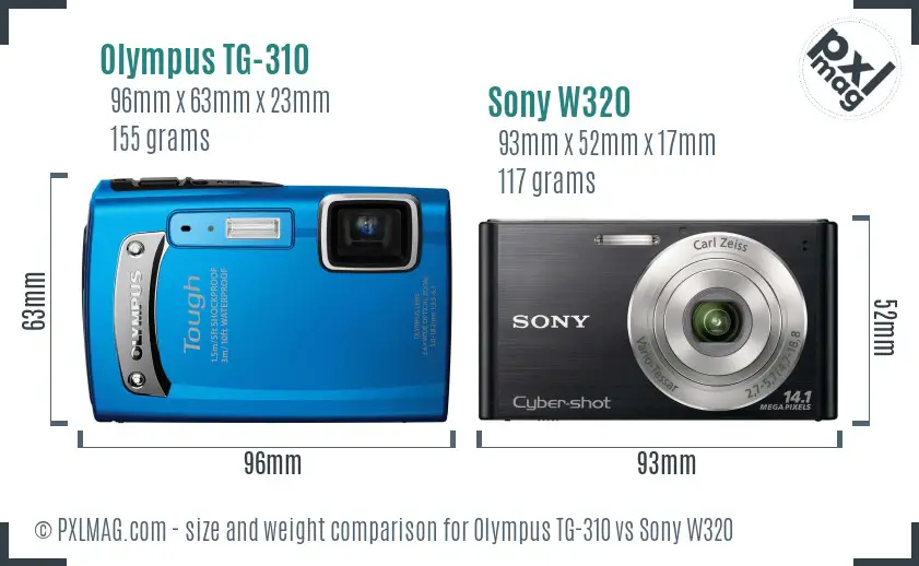 Olympus TG-310 vs Sony W320 size comparison