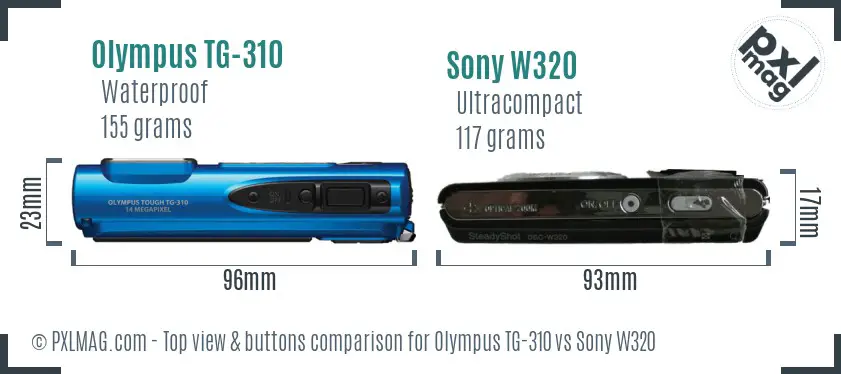 Olympus TG-310 vs Sony W320 top view buttons comparison