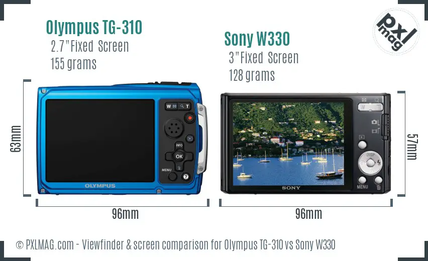 Olympus TG-310 vs Sony W330 Screen and Viewfinder comparison