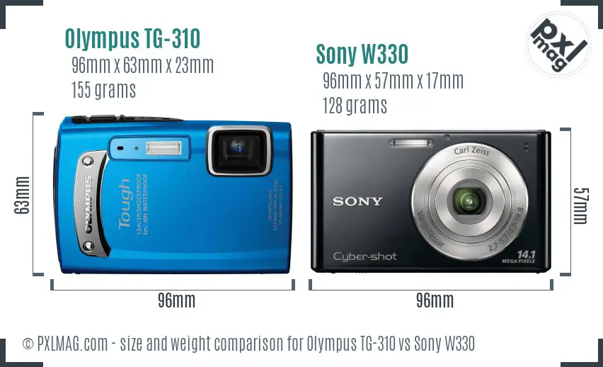 Olympus TG-310 vs Sony W330 size comparison