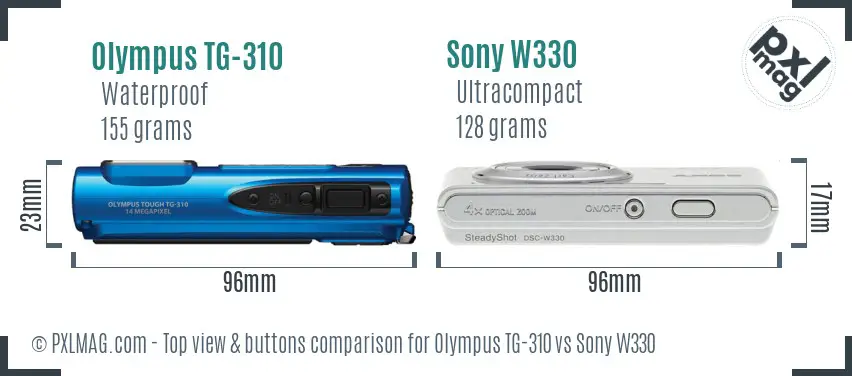 Olympus TG-310 vs Sony W330 top view buttons comparison