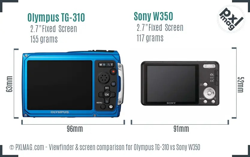 Olympus TG-310 vs Sony W350 Screen and Viewfinder comparison