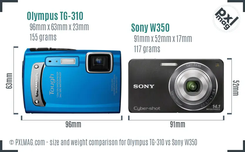 Olympus TG-310 vs Sony W350 size comparison
