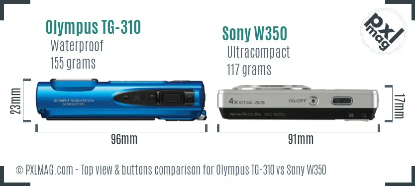 Olympus TG-310 vs Sony W350 top view buttons comparison
