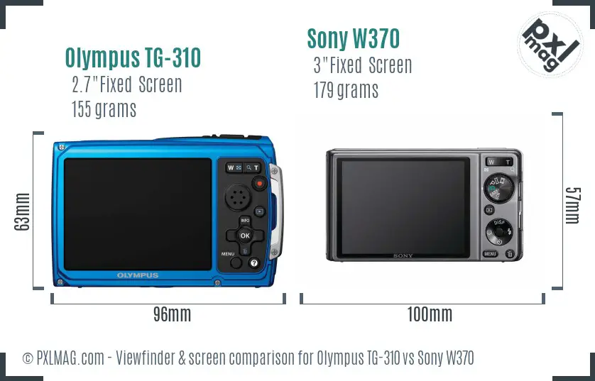 Olympus TG-310 vs Sony W370 Screen and Viewfinder comparison