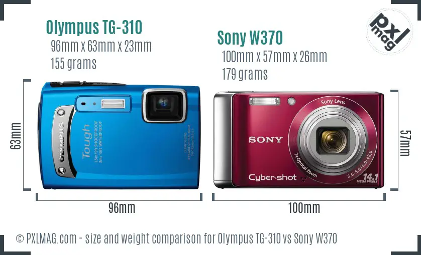 Olympus TG-310 vs Sony W370 size comparison