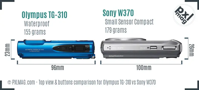 Olympus TG-310 vs Sony W370 top view buttons comparison