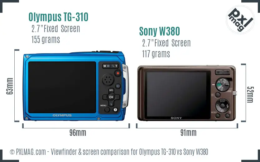 Olympus TG-310 vs Sony W380 Screen and Viewfinder comparison