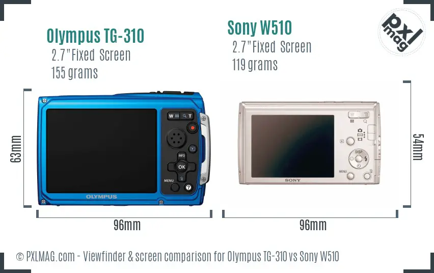 Olympus TG-310 vs Sony W510 Screen and Viewfinder comparison