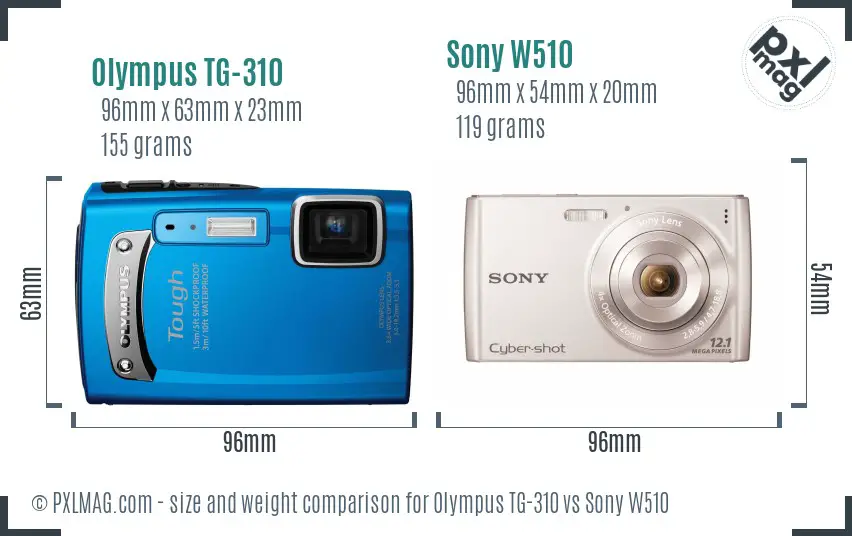 Olympus TG-310 vs Sony W510 size comparison