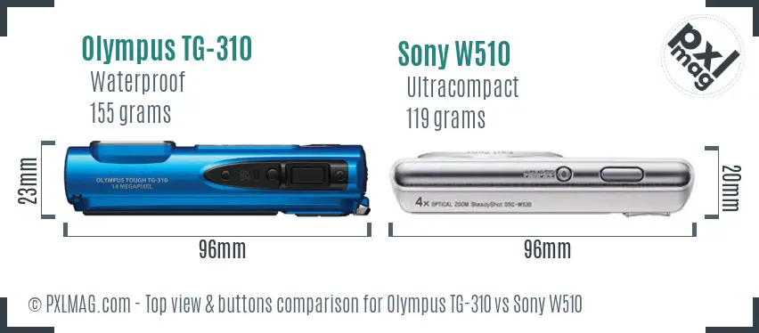 Olympus TG-310 vs Sony W510 top view buttons comparison