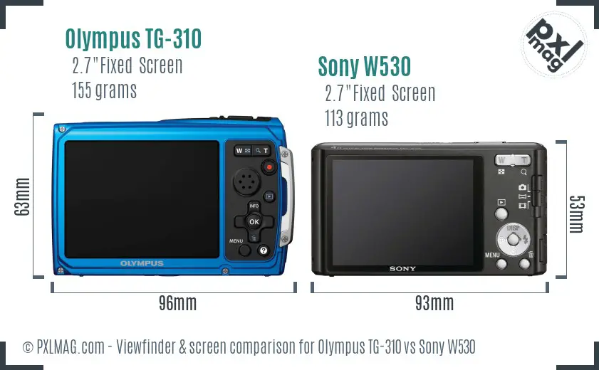 Olympus TG-310 vs Sony W530 Screen and Viewfinder comparison