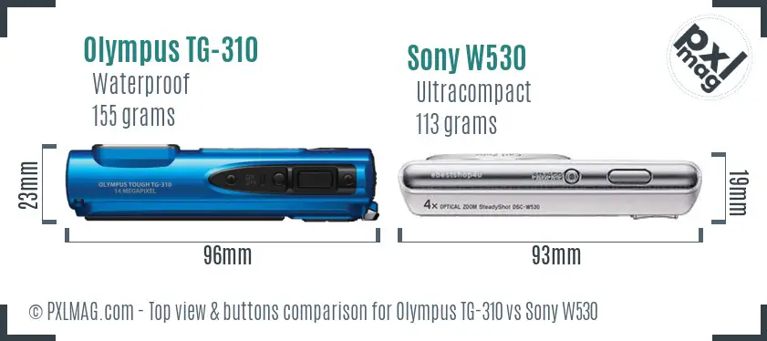 Olympus TG-310 vs Sony W530 top view buttons comparison