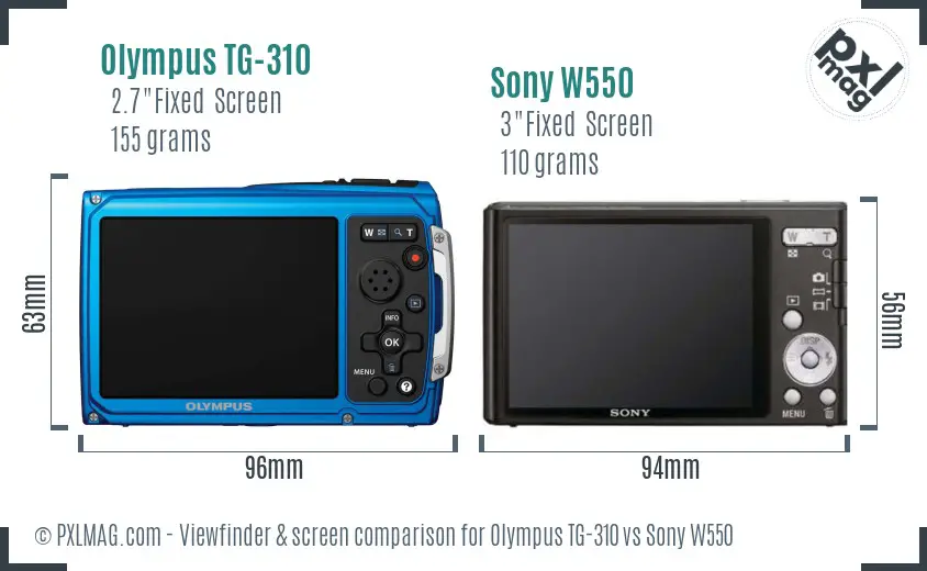 Olympus TG-310 vs Sony W550 Screen and Viewfinder comparison